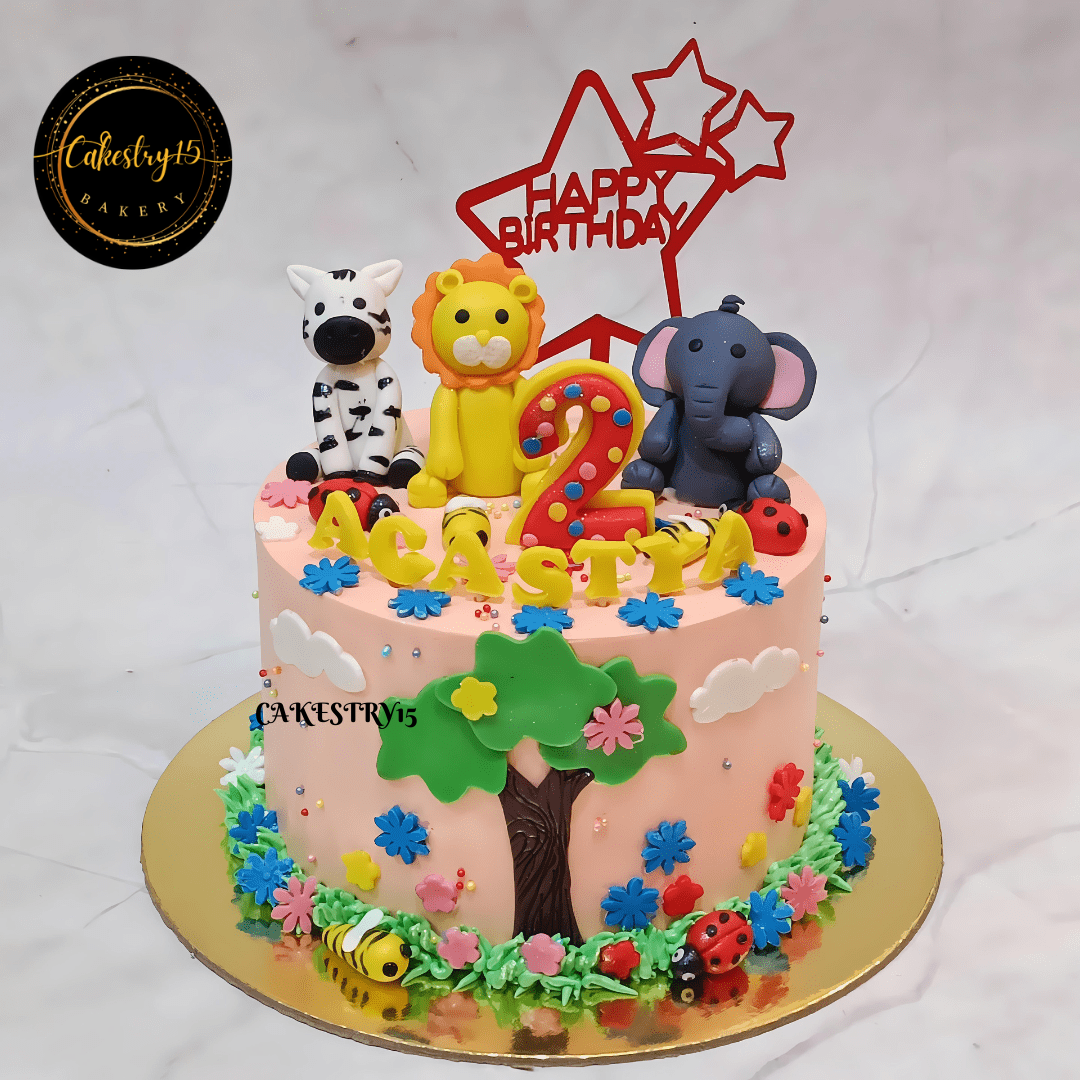 Safari Adventure 1kg butterscotch Birthday Cake by cakestry15,noida,cake full image,cake for boys