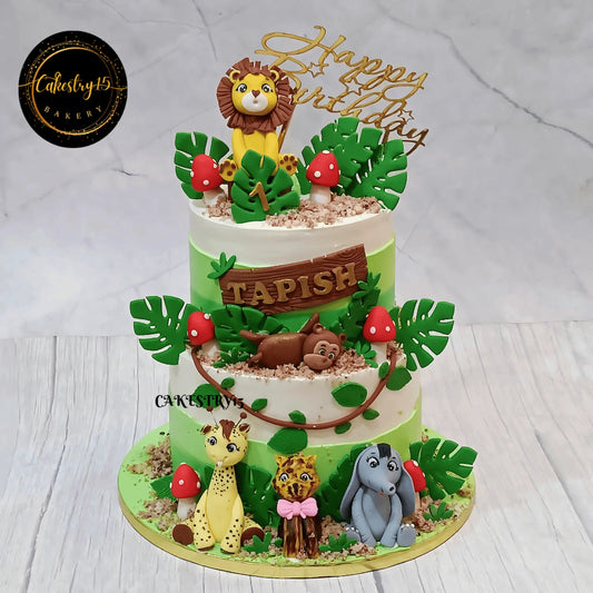 Safari Adventure Delight 3kg butterscotch first birthday Cake by cakestry15 noida,cake for boys,cake full image