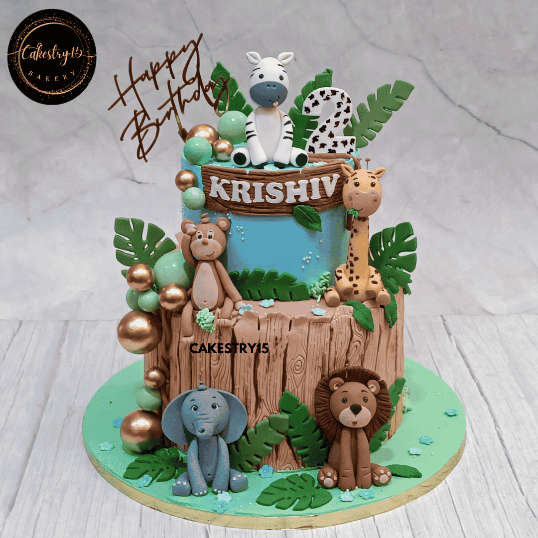  Safari Celebration Cake,5kg 2tier chocolate 2nd birthday cake for a boy by cakestry15 serving in noida and nearby,cake full image