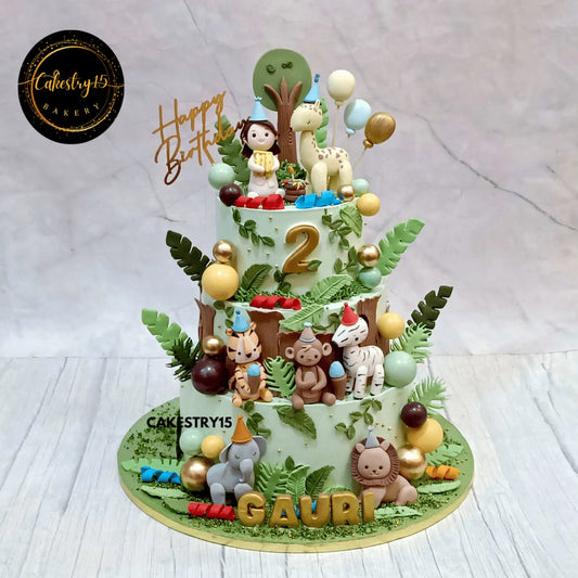 Safari Theme Cake,6kg chocolate 3tiered 2nd birthday cake by cakestry15 noida,cake full image,cake for boys and girls