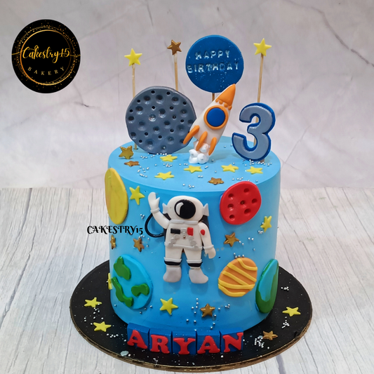 Space Rocket theme 1.5kg size butterscotch flavor birthday Cake by cakestry15 noida,full image