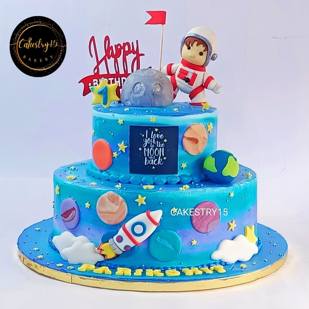 Space Theme 5kg blueberry first birthday cake by cakestry15,noida,cake full image