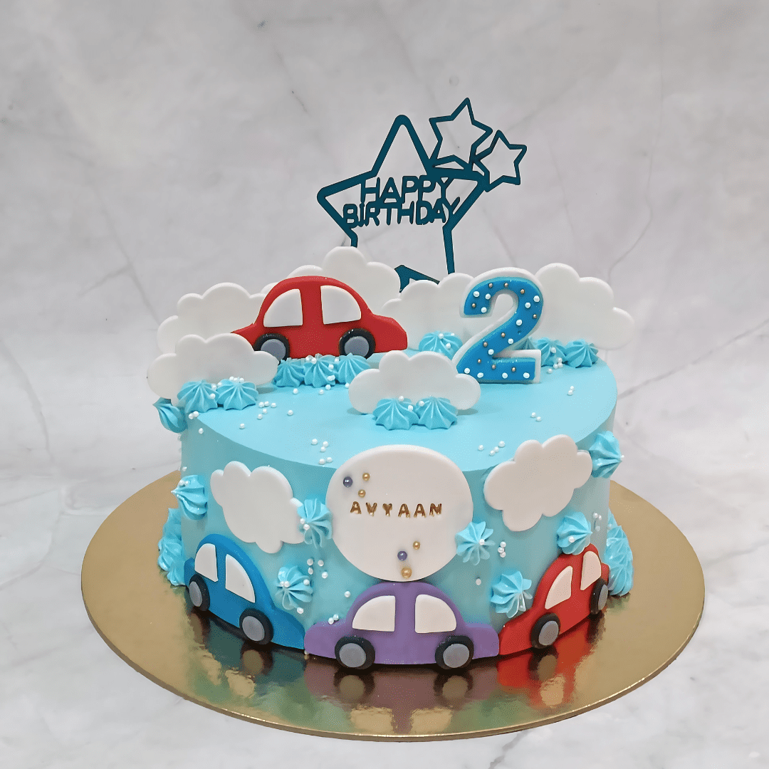 Speedster Treat 1kg choco vanilla car theme second birthday Cake by cakestry15,noida,cake full image