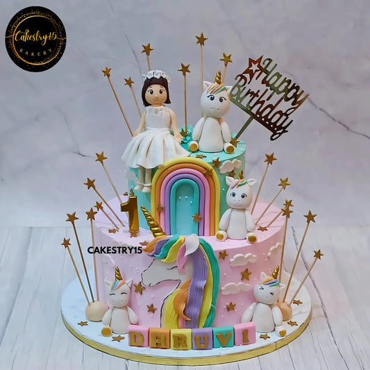 Starry Unicorn Wonderland,4kg butterscotch first birthday cake by cakestry15 noida,cake for her,cake full image