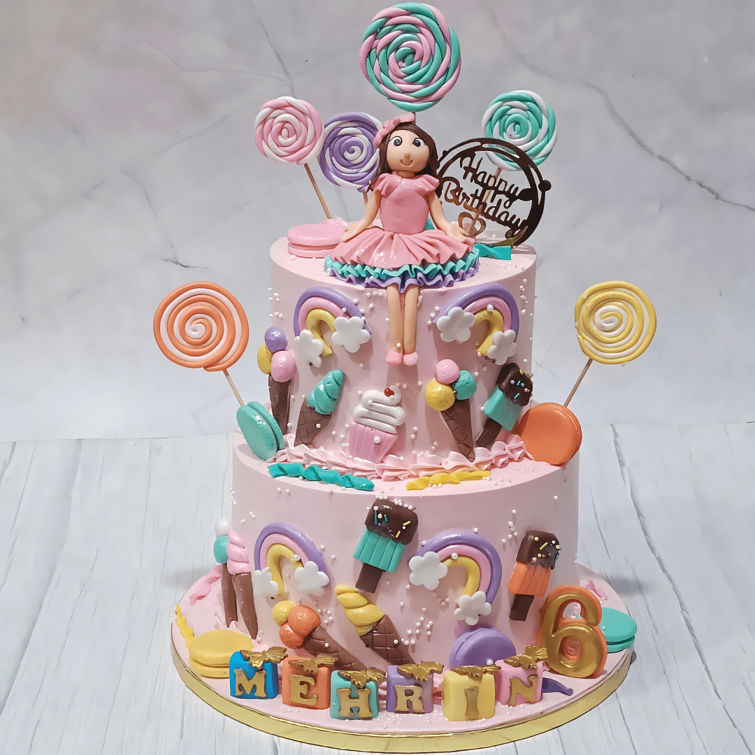 Sweet Swirls & Rainbows 3.5kg choco vanilla 6th birthday Cake by cakestry15,noida,cake full image