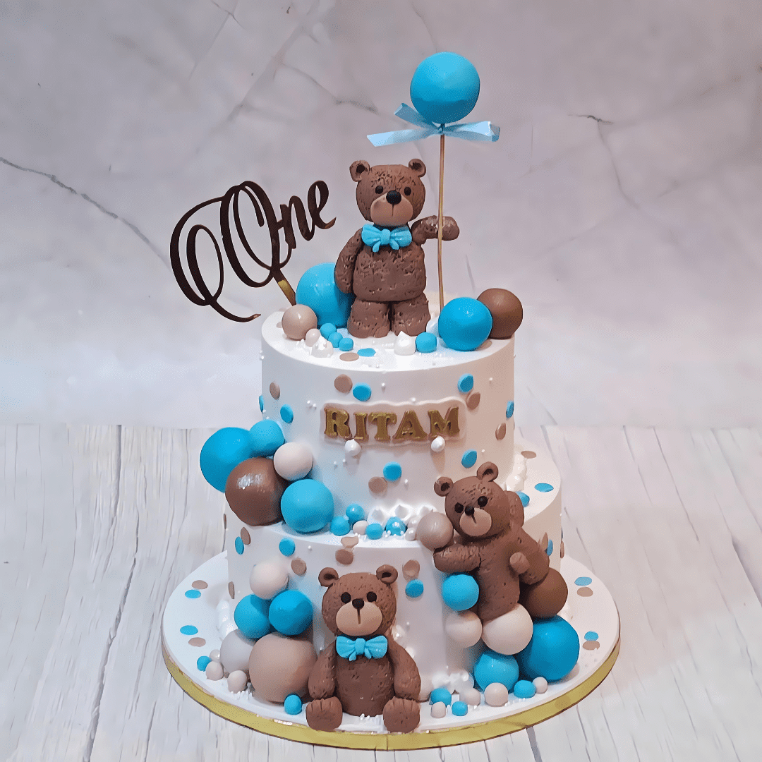 Teddies in the Sky 3kg chocolate first birthday Cake by cakestry15,noida,cake full image