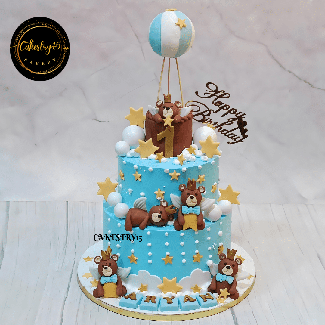 Teddy Balloon Journey 3kg chocolate first birthday Cake,cakestry15,noida,cake full image