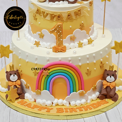 Teddy Bear 4kg 2 tier chocolate flavour first birthday cake,bottom tier close up image