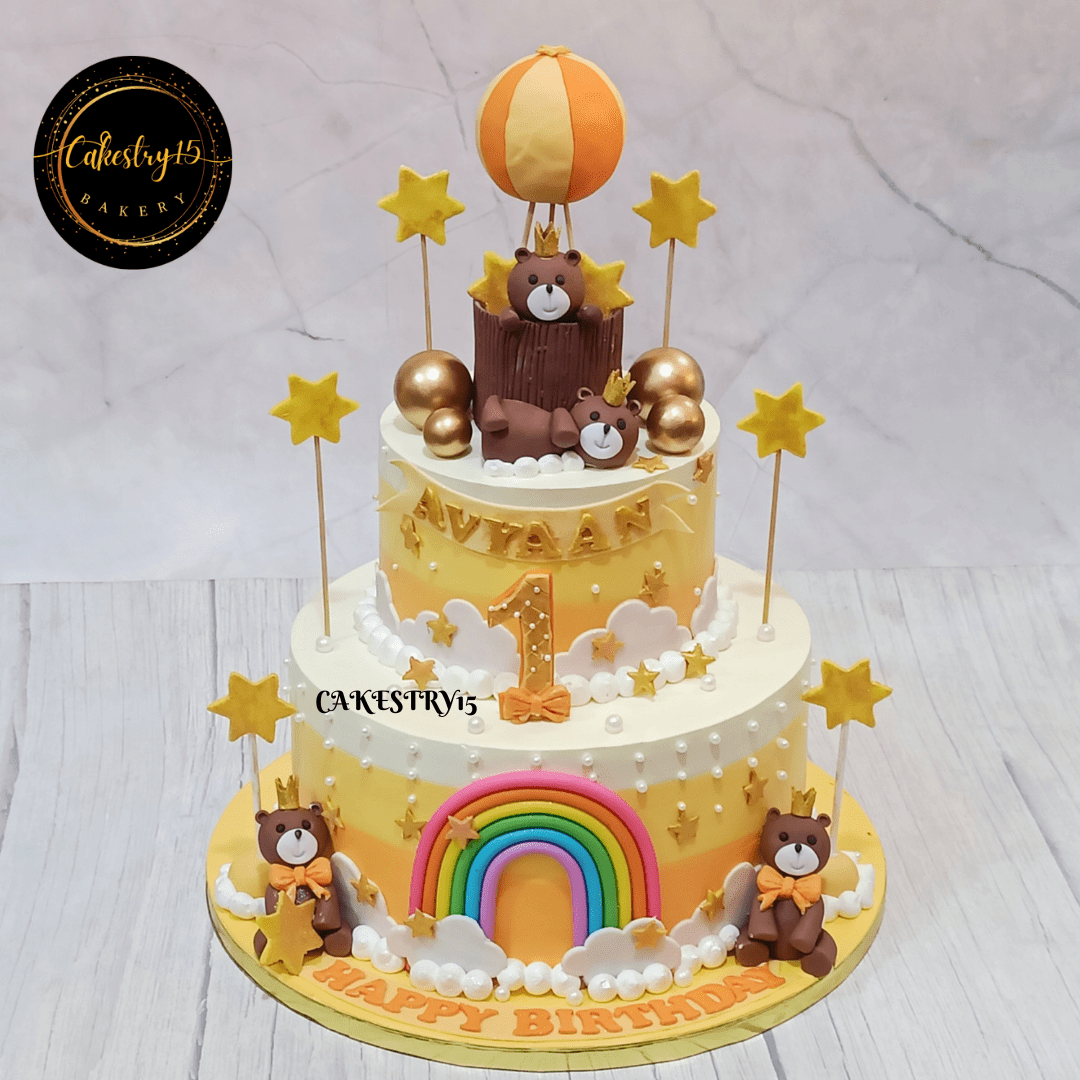 Teddy Bear 4kg 2 tier chocolate flavour first birthday cake,full image