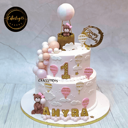 Teddy theme 5kg size 2tier vanilla flavour 1st birthday cake,full image