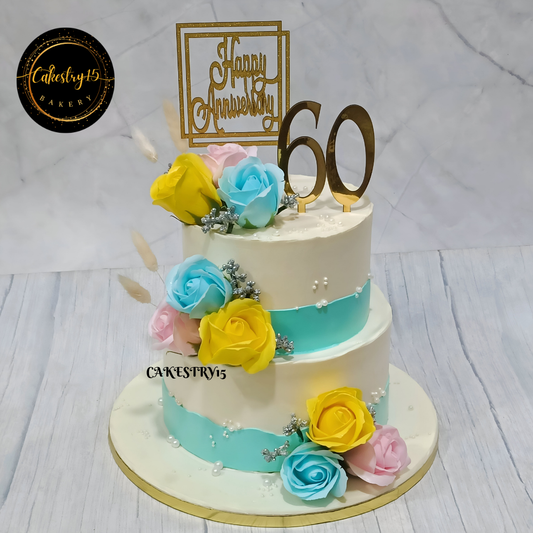 Timeless Love 60th Anniversary 3kg 2tier Pineapple Cake by cakestry15,noida,cake full image