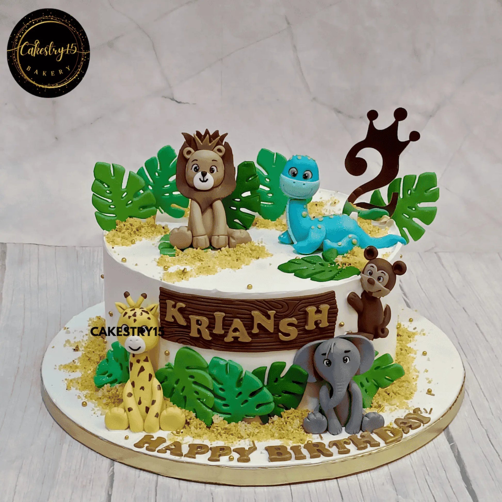 Tropical Jungle Cake,kg pineapple flavour 2nd birthday cake for a boy by cakestry15 noida,cake full image,cake for unisex