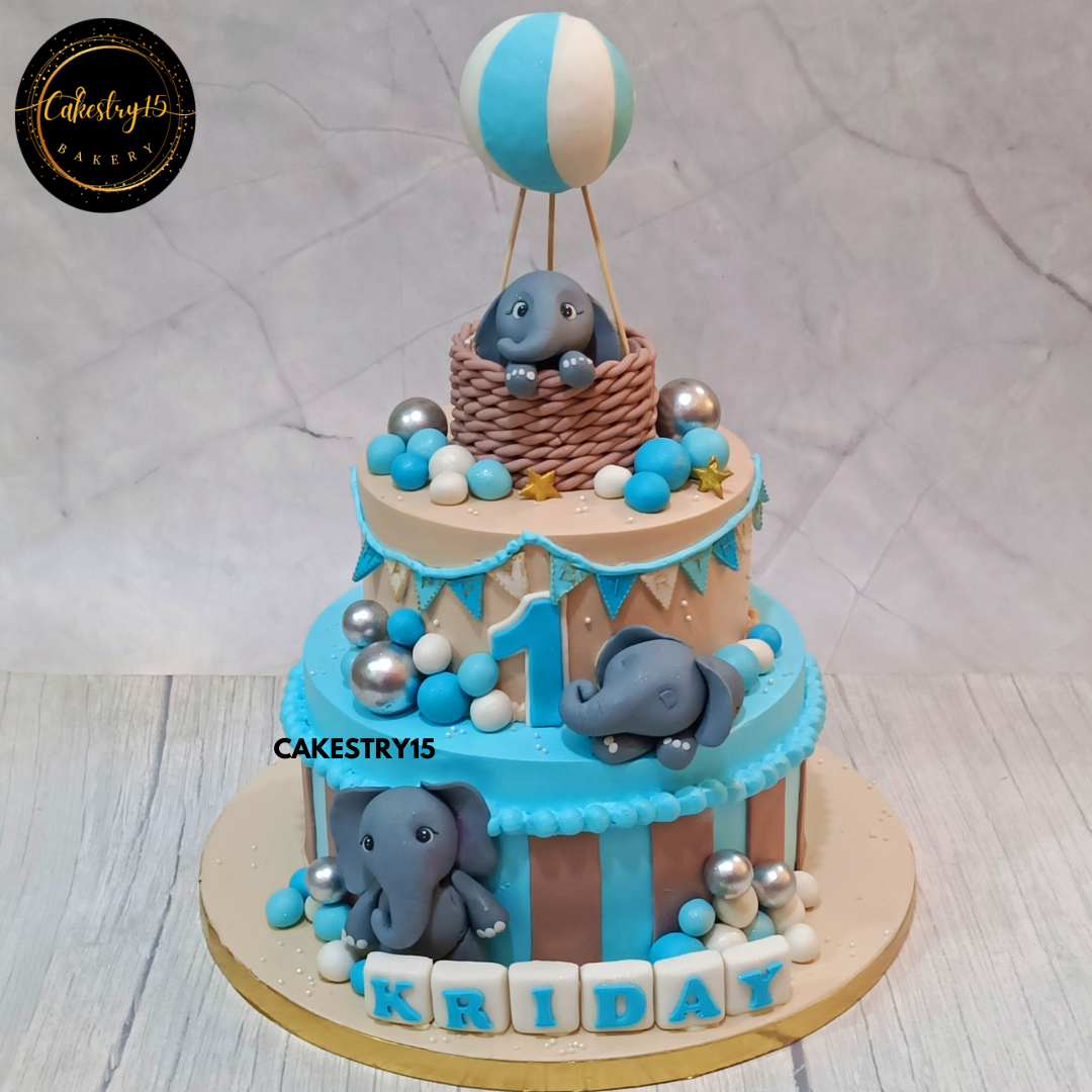 Trunk Full of Fun Cake,3kg mixed fruit first birthday cake by cakestry15 noida,cake full image,blue colour