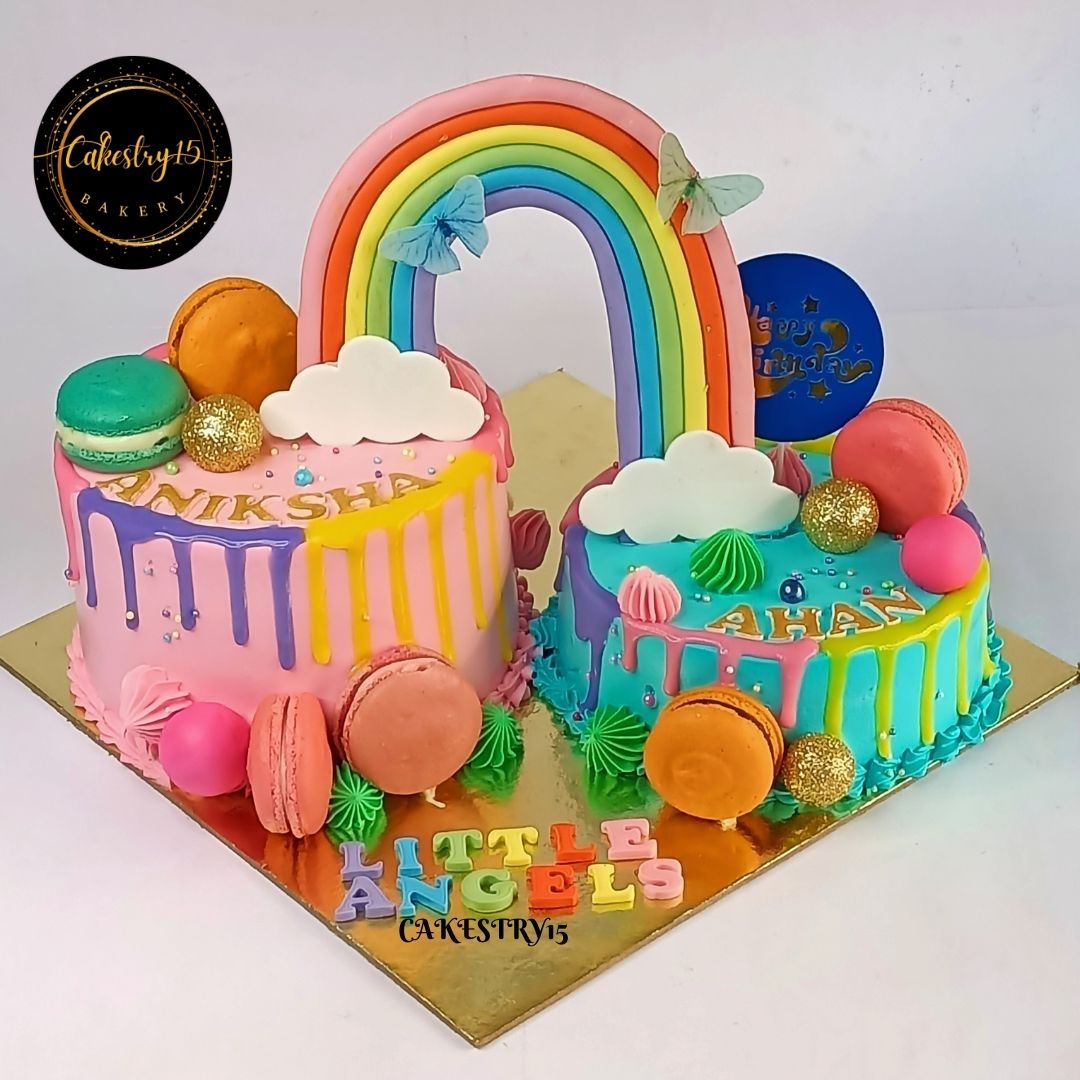 Twins Birthday Macarons 2kg birthday Cake by cakestry15,noida,cake full image