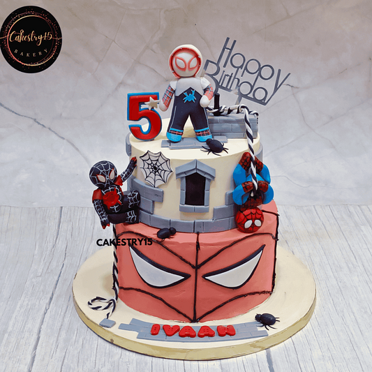  Ultimate Spidey Adventure Cake,3kg chocolate flavour 5th birthday cake for a boy by cakestry5 noida,cake full image,spiderman,avengers,marvel