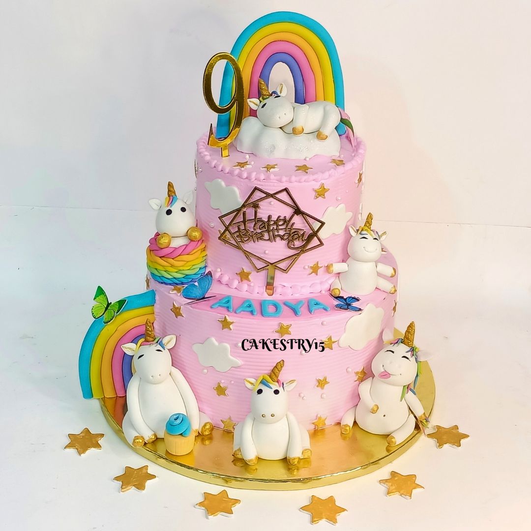 Unicorn 2 Tier Rainbow 5kg chocolate birthday Cake by cakestry15,noida,cake full image