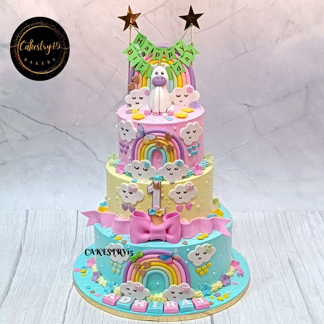 Unicorn 3tier 5kg chocolate first Birthday Cake,cakestry15,noida,cake full image