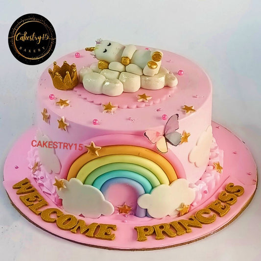 Unicorn Baby Welcome 1kg pineapple birthday Cake,cakestry15,noida,cake full image