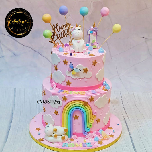 Unicorn Balloon 3kg pineapple,first birthday Cake by cakestry15 noida,cake full image