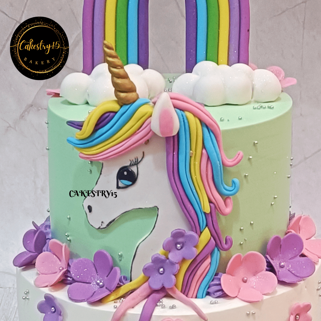 Unicorn Birthday 3kg Blueberry 2tier Cake,cakestry15,best bakery noida,first birthday cake,cake top tier close up image