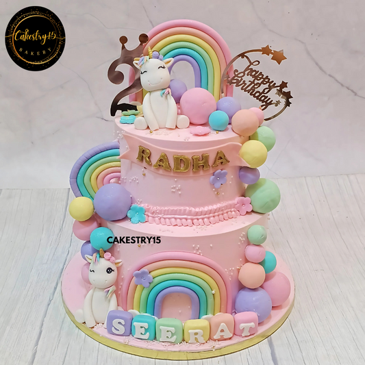  Unicorn Birthday Bliss,3kg 2tier black forest 2nd birthday cake for a girl by cakestry15 noida,cake full image