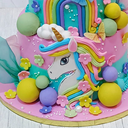 Unicorn Dream 3kg mixed fruit first birthday  Cake by cakestry15,noida,cake bottom tier close up image