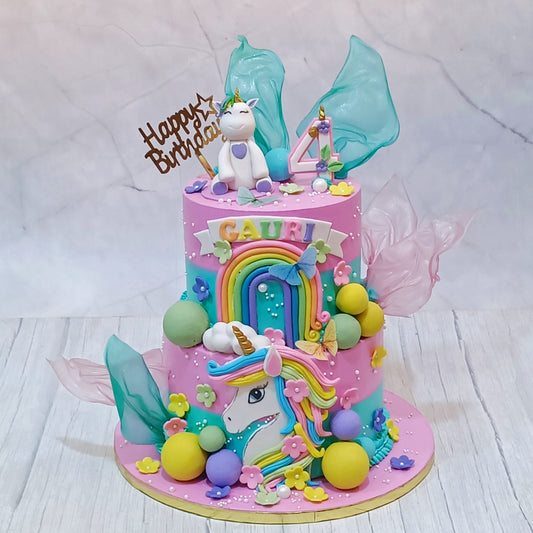 Unicorn Dream 3kg mixed fruit first birthday  Cake by cakestry15,noida,cake full image