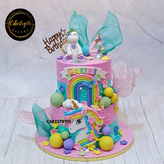 Unicorn Dream 3kg mixed fruit first birthday  Cake by cakestry15,noida,cake full image