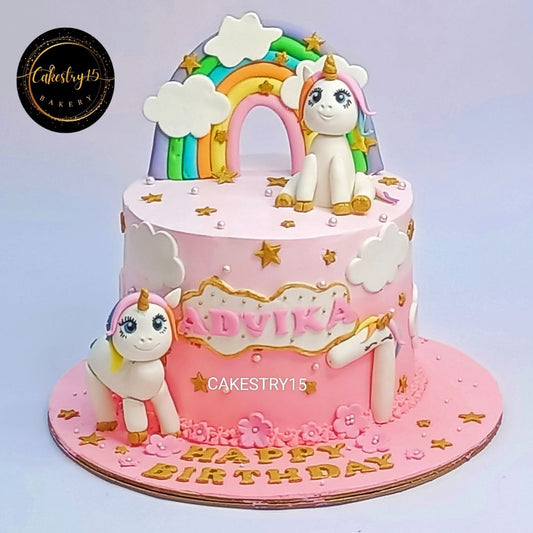 Unicorn First Birthday 1kg pineapple Cake by cakestry15 noida,cake full image