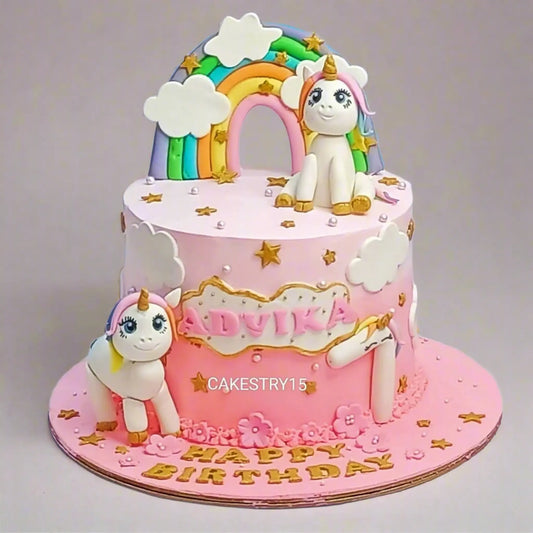 Unicorn First Birthday 1kg pineapple Cake by cakestry15 noida,cake full image