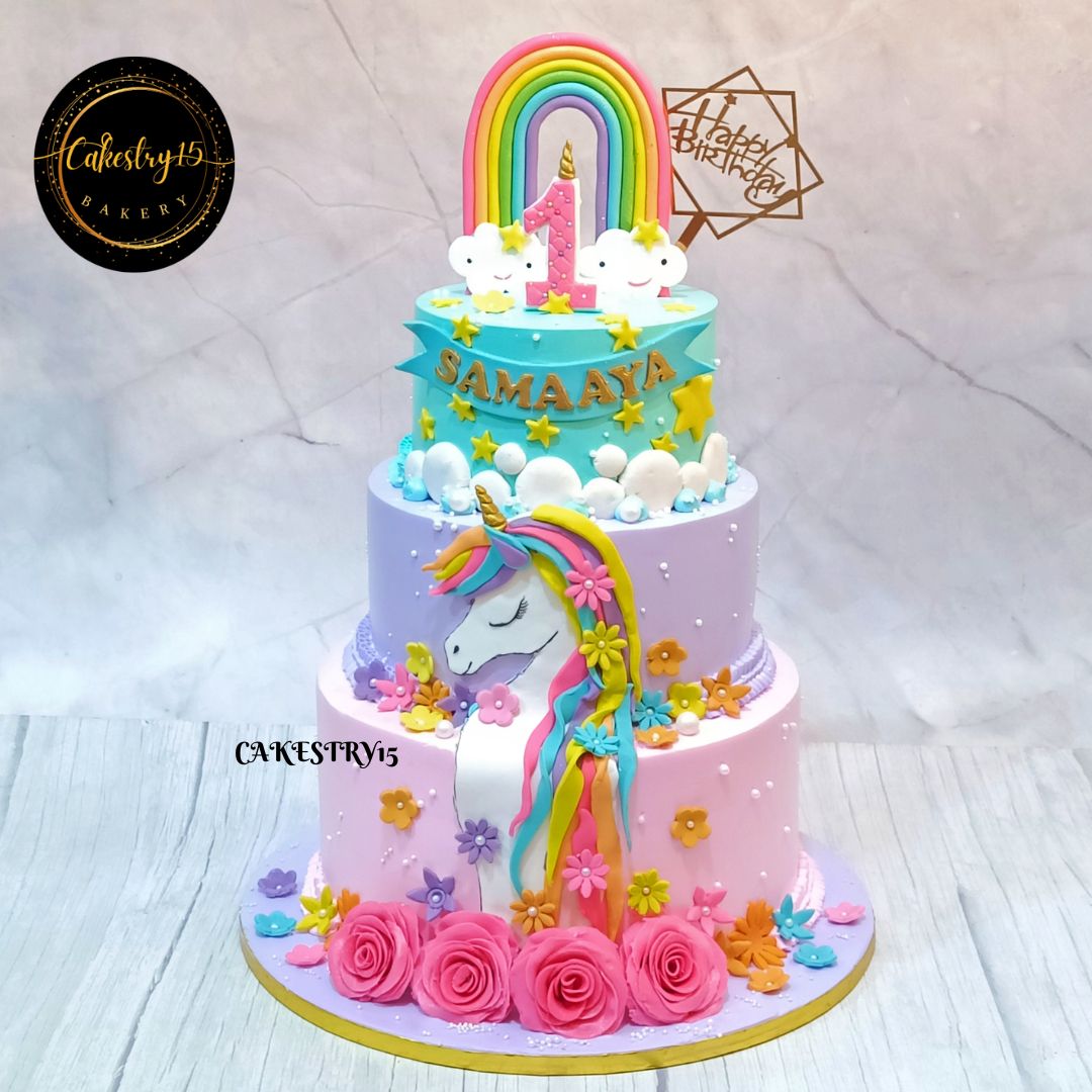 Unicorn Glittering 5kg black forest first birthday Cake by cakestry15 noida,cake full image