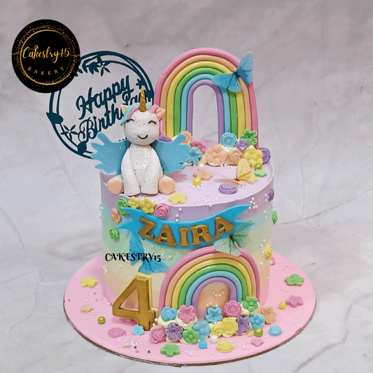 Unicorn Magical 1.5kg Butterscotch 4th Birthday Cake,cakestry15,best bakery noida,unisex cakes,cake full image