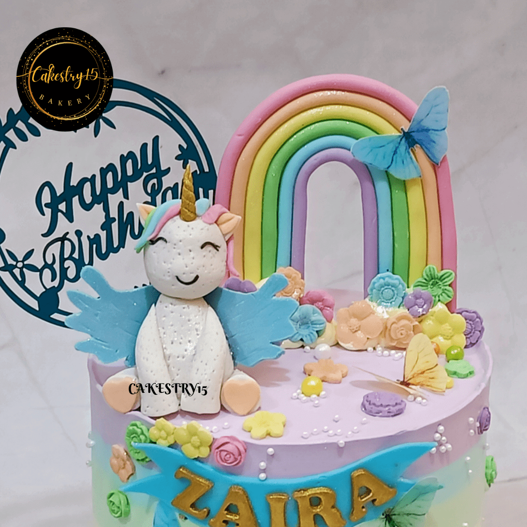 Unicorn Magical 1.5kg Butterscotch 4th Birthday Cake,cakestry15,best bakery noida,unisex cakes,cake top image zoom in