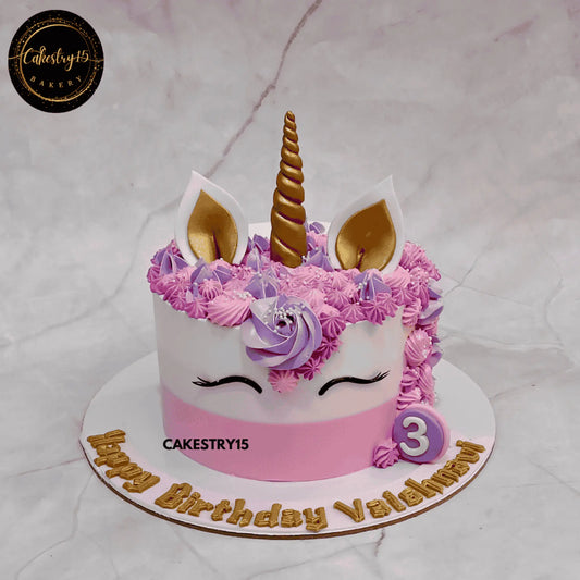 Unicorn Pink Theme 2kg pineapple 3rd birthday Cake for a girl by cakestry15,noida,cake full image