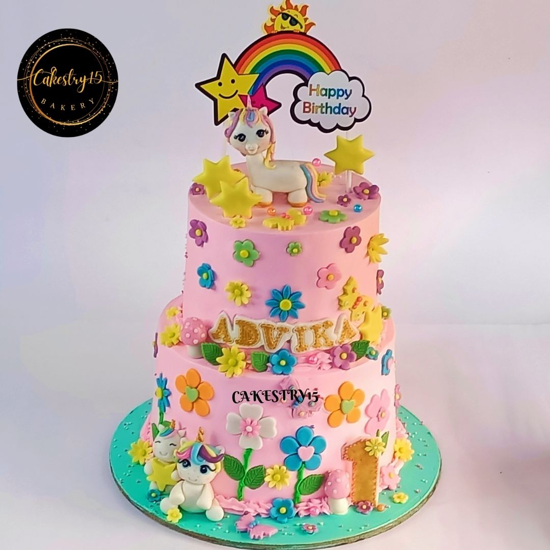 Unicorn Pony 4kg choco chip first birthday Cake by cakestry15 noida,cake full image