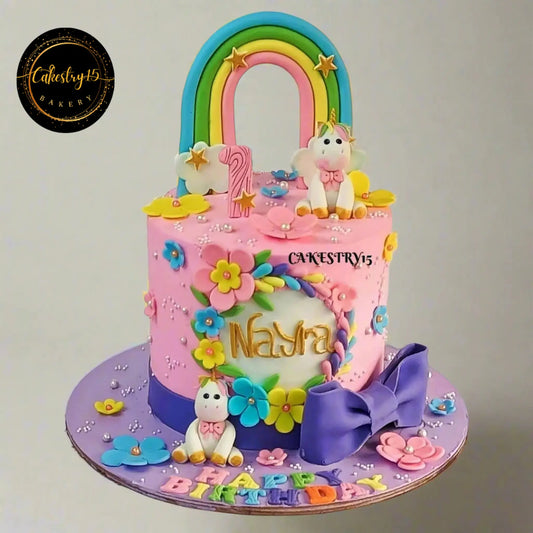 Unicorn Rainbow 2kg pineapple first birthday Cake by cakestry15,noida,cake full image