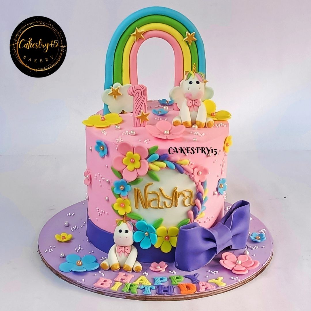 Unicorn Rainbow 2kg pineapple first birthday Cake by cakestry15,noida,cake full image