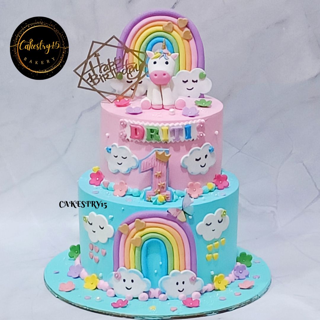 Unicorn Rainbow 3kg butterscotch first birthday Cake by cakestry15 noida,cake full image