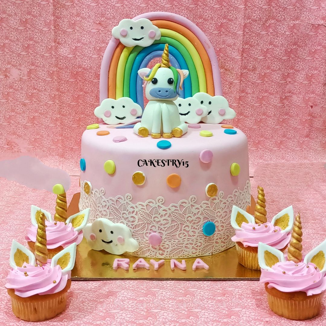 Unicorn Rainbow Fondant 2.5kg chocolate birthday Cake by cakestry15 noida,cake full image