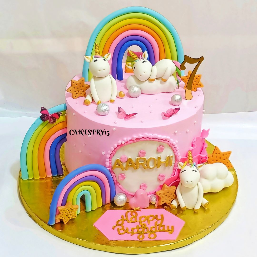 Unicorn Single Tier 2kg Rainbow butterscotch 7th birthday Cake by cakestry15 noida,cake full image