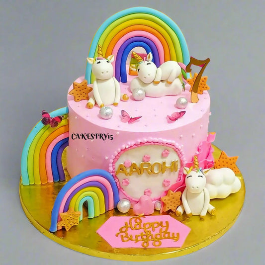 Unicorn Single Tier 2kg Rainbow butterscotch 7th birthday Cake by cakestry15 noida,cake full image