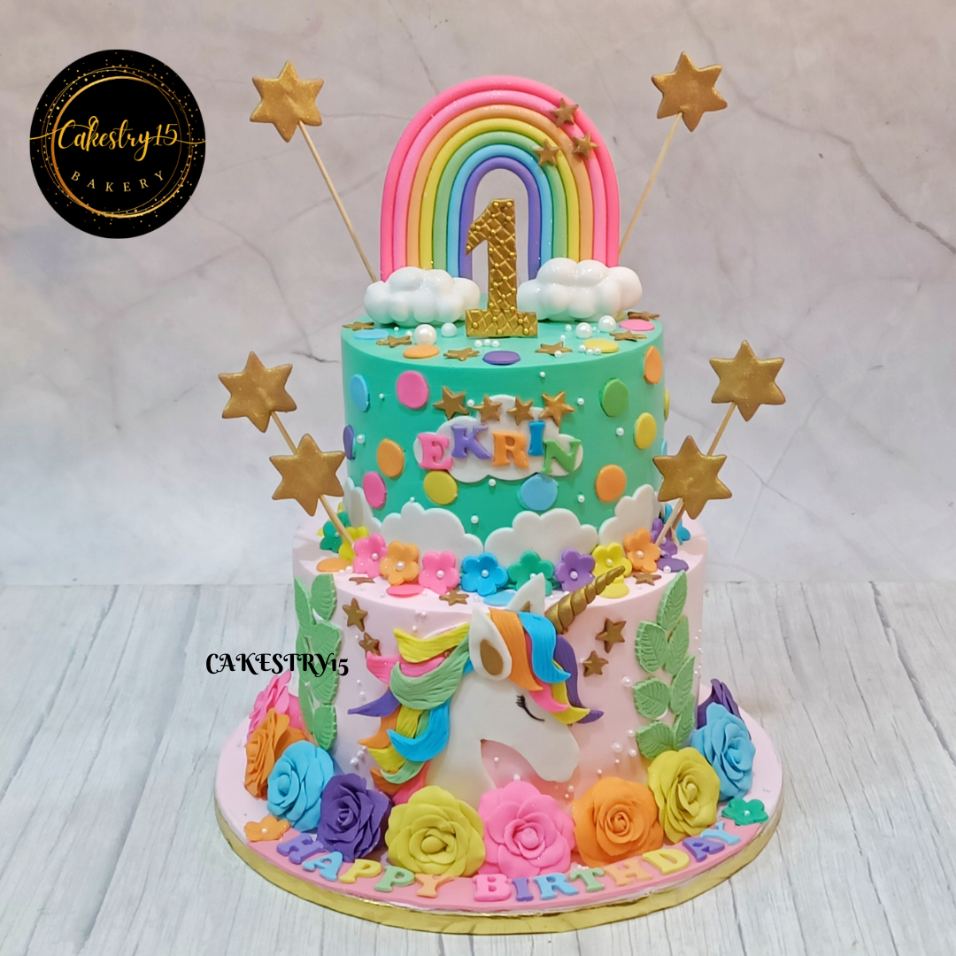 Unicorn Sparkle 3kg black foret first birthday Cake by cakestry15 noida,cake full image