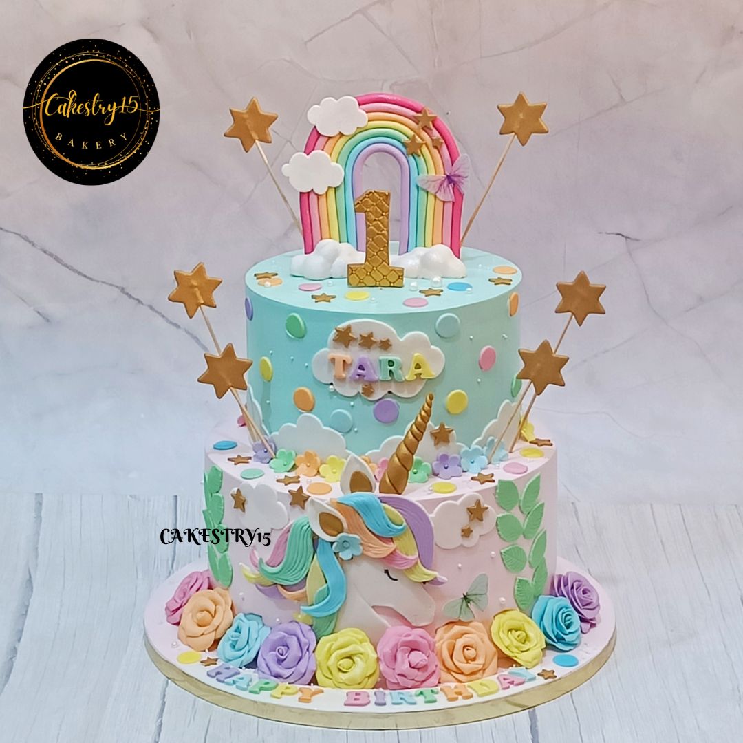 Unicorn Sparkle 5kg black forest first birthday Cake by cakestry15 noida,cake full image