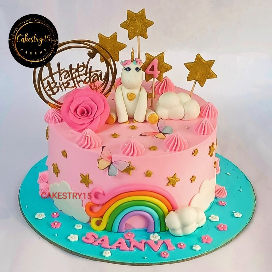 Unicorn Star 1kg chocolate 4th birthday Cake by cakestry15 noida,cake full image