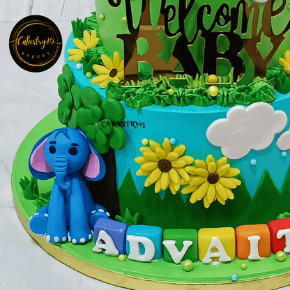  Welcome Baby theme 3kg size 2tier strawberry flavor Cake,bottom tier close up image