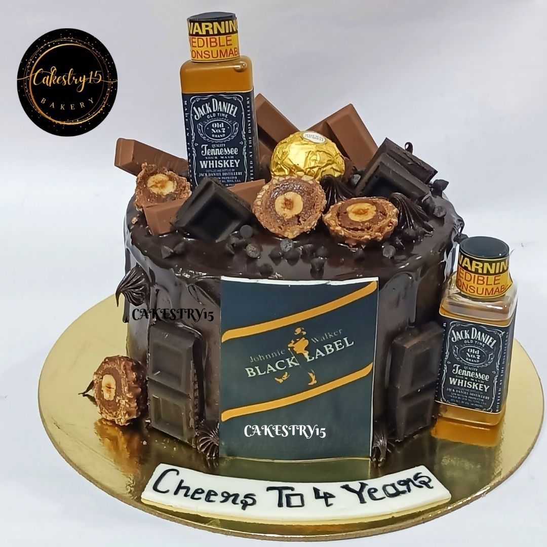 Whisky Black Label 1kg chocolate anniversary  Cake by cakestry15 noida,cake full image