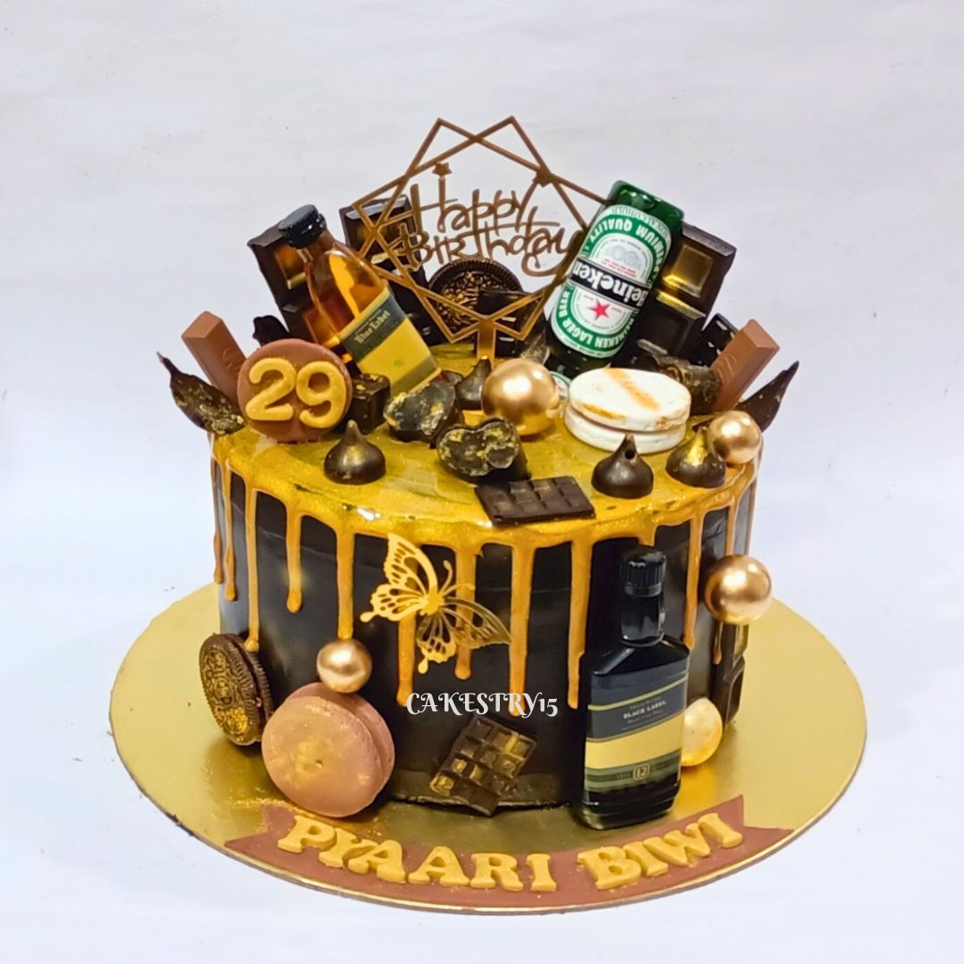 Whisky Theme 2.5kg Cake For Biwi,cakestry15 noida,cake full image