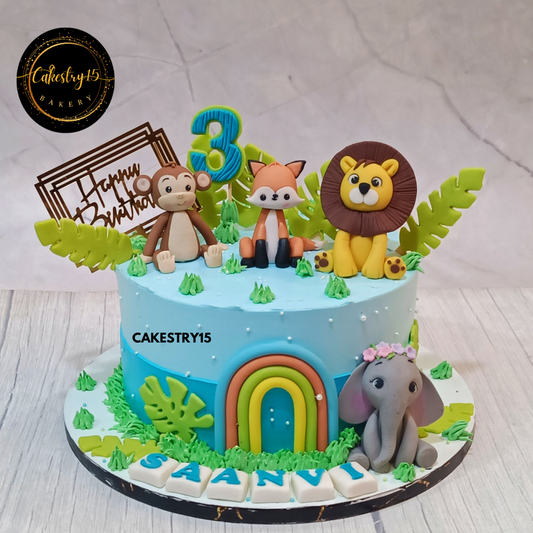 Wild Birthday Celebration Cake,2kg butterscotch 3rd birthdaycake for a girl by cakestry15 noida,cake full image
