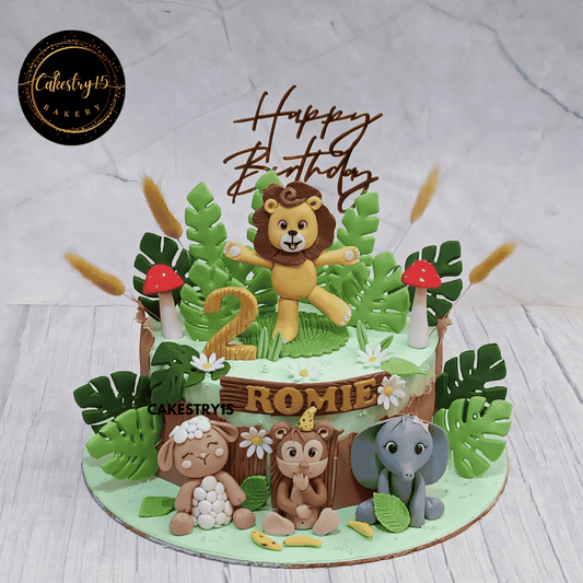 Wild Wonders Cake,1.5kg black forest flavour 2nd birthday cake by cakestry15 noida,cake full image,cake for boys and girls