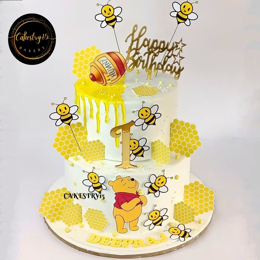 Winnie The Pooh 3kg pineapple first birthday Cake by cakestry15 noida,cake full image